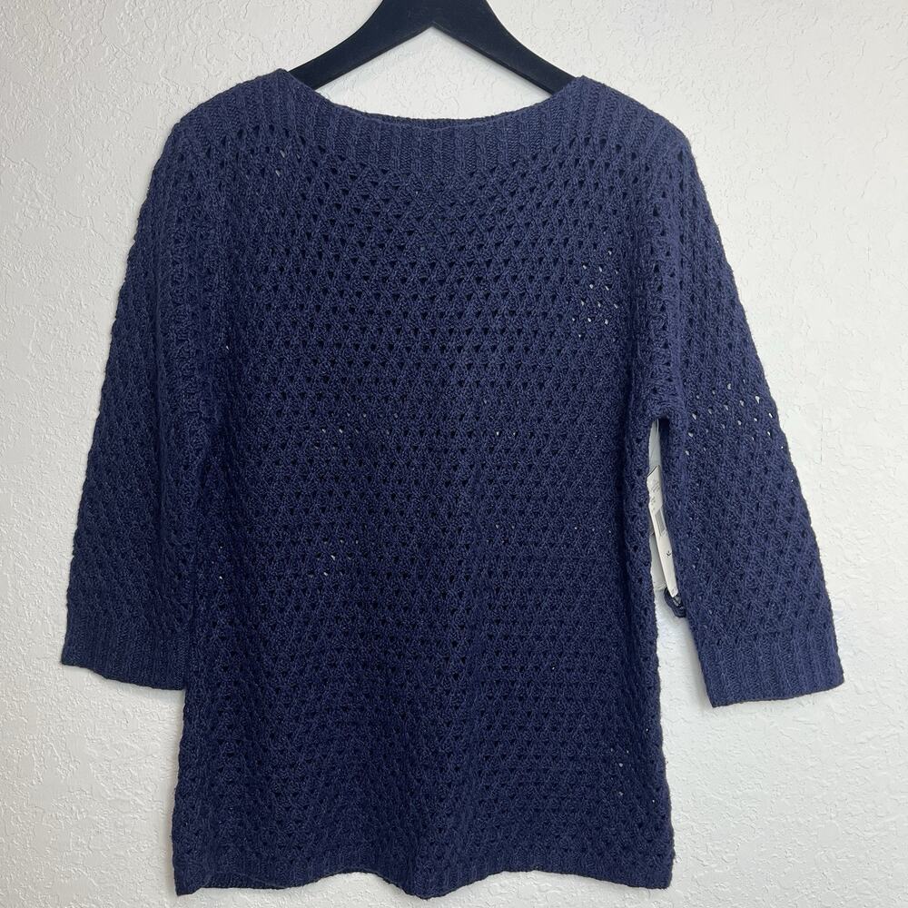 Lauren Ralph Lauren Open Knit Pullover Sweater 3/4 Linen-Cotton blend Navy, XL